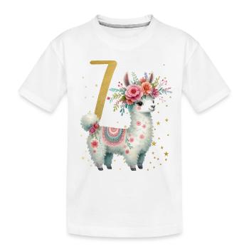 Geburtstag 7 Mädchen Alpaca LLama Lama Party 7 Jah - Kinder Premium Bio T-Shirt - Weiß - Vorne