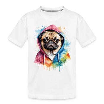Mops Hoodie Hund Bunt Lustig Tier Design Print - Kinder Premium Bio T-Shirt - Weiß - Vorne