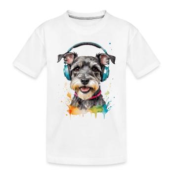 Zwergschnauzer Kopfhörer Hund Lustig Design Print - Kinder Premium Bio T-Shirt - Weiß - Vorne