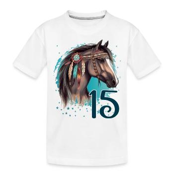 Geburtstag 15 Mädchen Pferd Reiten Stall Fünfzehn - Kinder Premium Bio T-Shirt - Weiß - Vorne