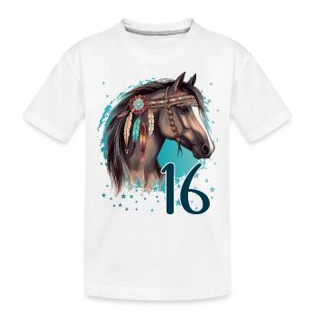 Geburtstag 16 Mädchen Pferd Reiten Stall Sechzehn - Kinder Premium Bio T-Shirt - Weiß - Vorne