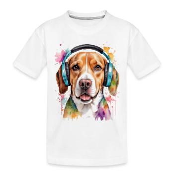 Beagle Kopfhörer Hund Lustig Tier Design Print - Kinder Premium Bio T-Shirt - Weiß - Vorne