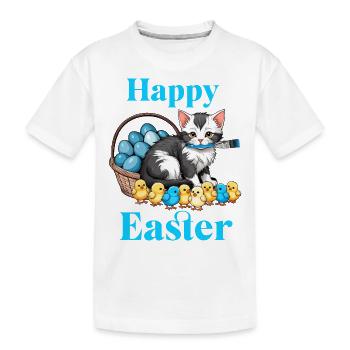 Joyeuses Pâques mignon chat poussin oeufs temps de Pâques - T-shirt bio Premium Enfant - blanc - Devant