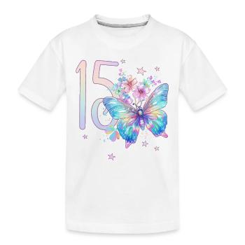 Geburtstag 15 Mädchen Schmetterling Fünfzehn 15 Ja - Kinder Premium Bio T-Shirt - Weiß - Vorne