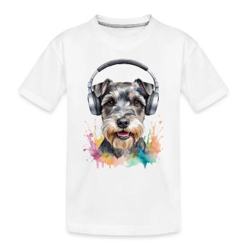 Zwergschnauzer Kopfhörer Hund Lustig Design Print - Kinder Premium Bio T-Shirt - Weiß - Vorne