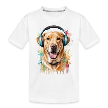 Labrador Retriever Kopfhörer Hund Tier Print - Kinder Premium Bio T-Shirt - Weiß - Vorne