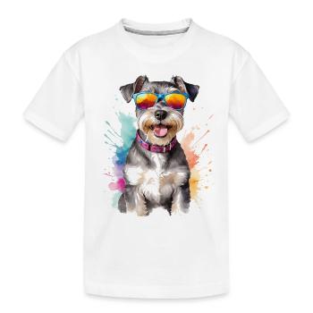 Zwergschnauzer Sonnenbrille Hund Lustig Tier Print - Kinder Premium Bio T-Shirt - Weiß - Vorne