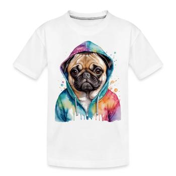 Mops Hoodie Hund Bunt Lustig Tier Design Print - Kinder Premium Bio T-Shirt - Weiß - Vorne