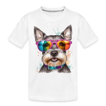 Zwergschnauzer Sonnenbrille Hund Lustig Tier Print - Kinder Premium Bio T-Shirt - Weiß - Vorne