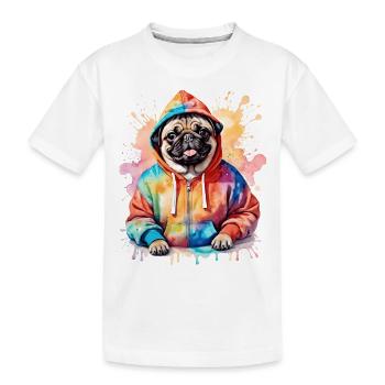 Mops Hoodie Hund Bunt Lustig Tier Design Print - Kinder Premium Bio T-Shirt - Weiß - Vorne