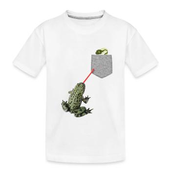 Froschzunge, die nach Kaulquappe in Ihrer Tasche greift - Kinder Premium Bio T-Shirt - Weiß - Vorne