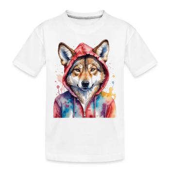Wolf Hoodie Bunt Lustig Tier Design Print - Kinder Premium Bio T-Shirt - Weiß - Vorne
