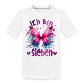 Geburtstag 7 Mädchen Schmetterling Party 7 Jahre a - Kinder Premium Bio T-Shirt - Weiß - Vorne