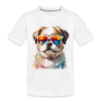 Shih Tzu Sonnenbrille Hund Lustig Tier Print - Kinder Premium Bio T-Shirt - Weiß - Vorne