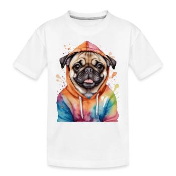 Mops Hoodie Hund Bunt Lustig Tier Design Print - Kinder Premium Bio T-Shirt - Weiß - Vorne