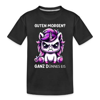 Good morning very thin ice unicorn - Kids' Premium Organic T-Shirt - black - Front