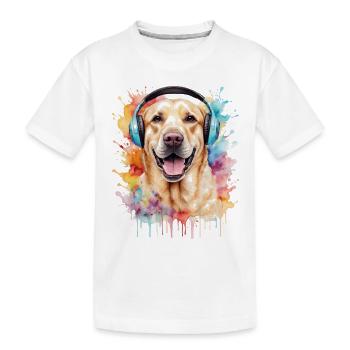 Labrador Retriever Kopfhörer Hund Tier Print - Kinder Premium Bio T-Shirt - Weiß - Vorne