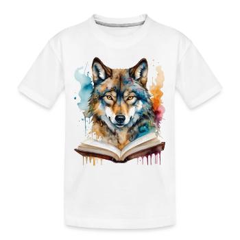 Wolf Lesen Buch Bunt Tier Design Print - Kinder Premium Bio T-Shirt - Weiß - Vorne