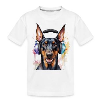 Dobermann Kopfhörer Hund Lustig Tier Design Print - Kinder Premium Bio T-Shirt - Weiß - Vorne