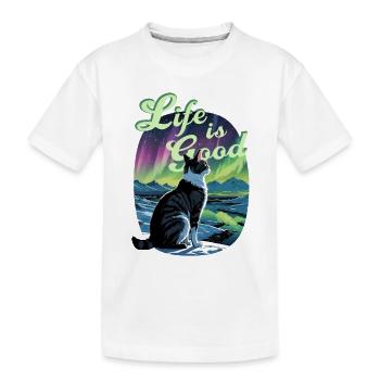 Das Leben ist gut Nordlicht Katze Life is Good - Kinder Premium Bio T-Shirt - Weiß - Vorne