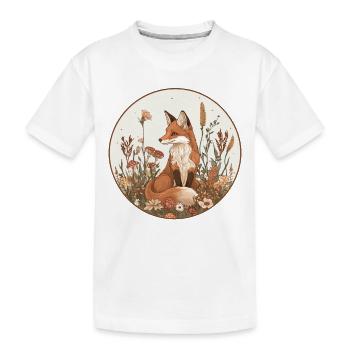 Cottagecore Fox with Flowers - Kids' Premium Organic T-Shirt - white - Front