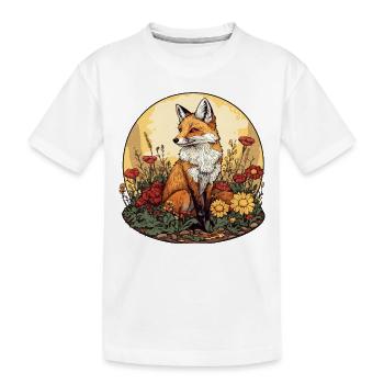 Cottagecore Fox with Flowers - Kids' Premium Organic T-Shirt - white - Front