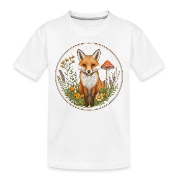 Cottagecore Fox with Flowers - Kids' Premium Organic T-Shirt - white - Front