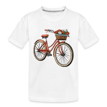 Fahrrad mit Blumenkorb - Kinder Premium Bio T-Shirt - Weiß - Vorne