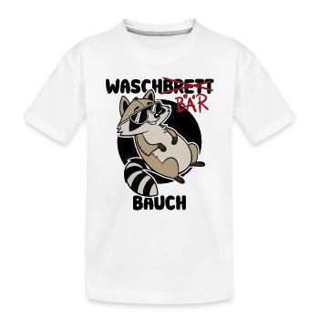 Waschbär Bauch - Waschbrett Bauch Geschenk - Kinder Premium Bio T-Shirt - Weiß - Vorne