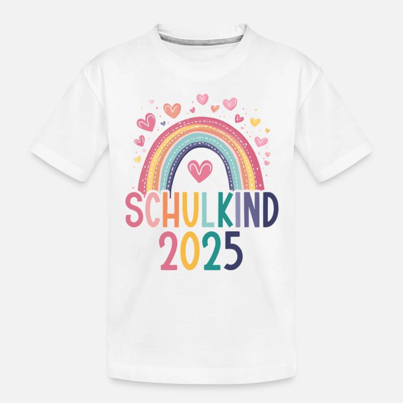 Schulkind 2025 Regenbogen Mädchen Einschulung 2025 - Kinder Premium Bio T-Shirt - Weiß