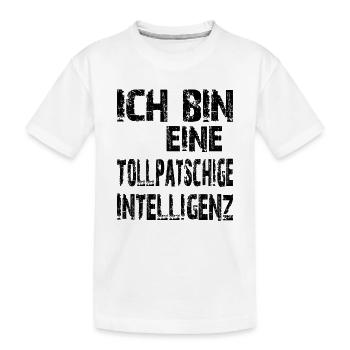KI Spruch Ich bin eine tollpatschige Intelligenz - Kinder Premium Bio T-Shirt - Weiß - Vorne
