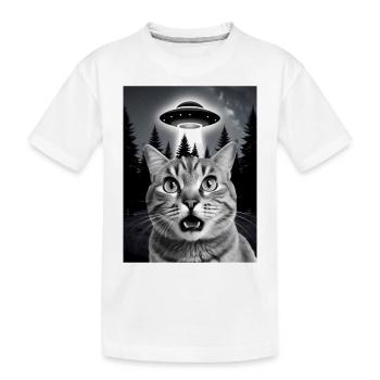 Selfie von einer Katze mit Ufo - Kinder Premium Bio T-Shirt - Weiß - Vorne