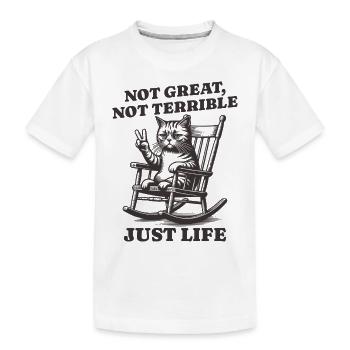Lustiger Waschbär Spruch – Just Life - Kinder Premium Bio T-Shirt - Weiß - Vorne