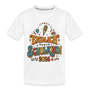 Endlich Schulkind 2026 - Retro Design - Kinder Premium Bio T-Shirt - Weiß - Vorne