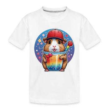 Cute guinea pig enjoying lemonade - Kids' Premium Organic T-Shirt - white - Front