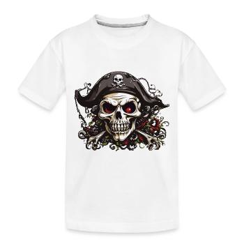 Jolly Roger Piraten Halloween Totenkopf Design - Kinder Premium Bio T-Shirt - Weiß - Vorne