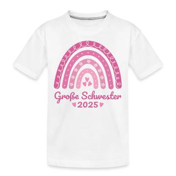 Boho Regenbogen rosa Große Schwester 2025 - Kinder Premium Bio T-Shirt - Weiß - Vorne