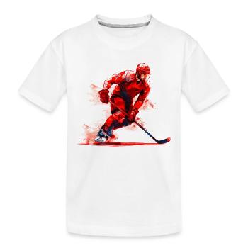 Joueur de hockey avec bâton de hockey sur patinoire, aquarelle - T-shirt bio Premium Enfant - blanc - Devant