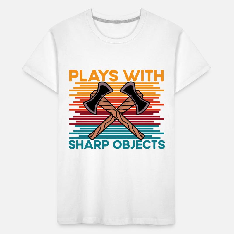 Axe Throwing plays with sharp objects funny saying Kids' Premium Organic T-Shirt