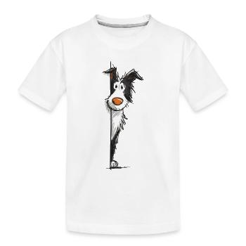 Peeking-Collie-Design - Kinder Premium Bio T-Shirt - Weiß - Vorne