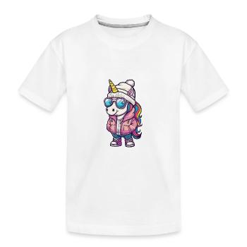 Einhorn Winter - Kinder Premium Bio T-Shirt - Weiß - Vorne