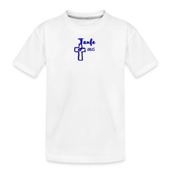 baptême 2025 trempettes de poisson en croix bleu contraste - T-shirt bio Premium Enfant - blanc - Devant