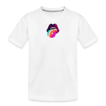 Prismatische Regenbogenzunge Lippen - Kinder Premium Bio T-Shirt - Weiß - Vorne