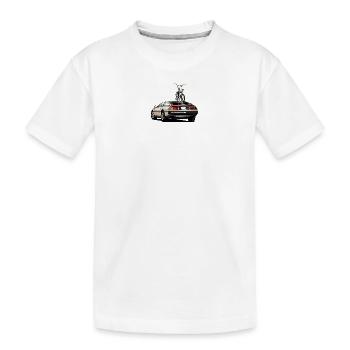 Delorean mit Oldschool 80er Jahre BMX auf dem Heck - Kinder Premium Bio T-Shirt - Weiß - Vorne