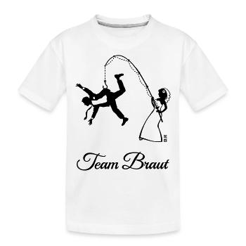 Team Braut Ehemann Angeln (JGA / 1C) - Kinder Premium Bio T-Shirt - Weiß - Vorne