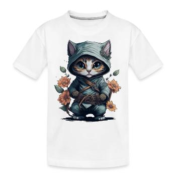 Montrez votre soif d’aventure avec le chat ninja - T-shirt bio Premium Enfant - blanc - Devant