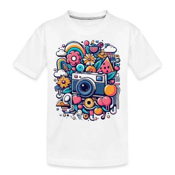 Colorful Collage with Camera - Kids' Premium Organic T-Shirt - white - Front