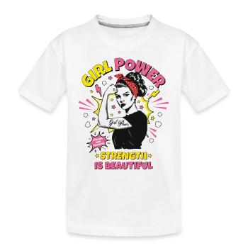 Woman Pop Art Girl Power Girl Power Girl Strong - Kids' Premium Organic T-Shirt - white - Front
