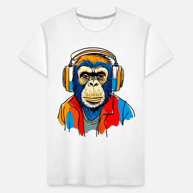 Affe mit Kopfhörern Kinder Premium Bio T-Shirt