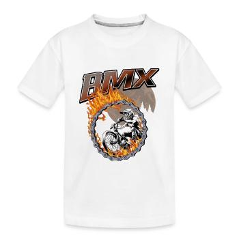 BMX Fahrer Feuerring - Kinder Premium Bio T-Shirt - Weiß - Vorne